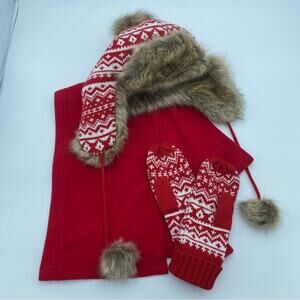 Lands’ End Kids Hat, Gloves & Scarf Large‎ Red and White